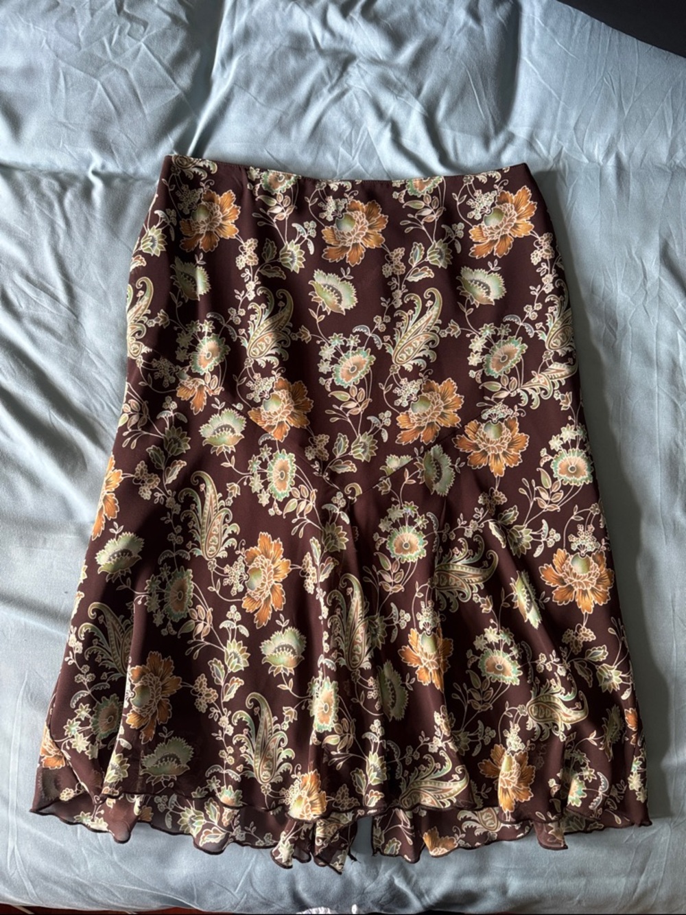 Floral Brown A-Line Midi Skirt